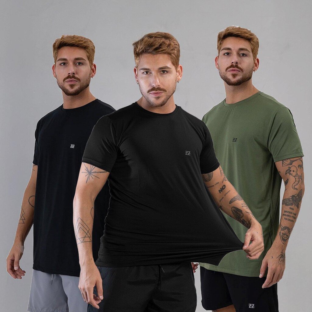 Kit 3 Camisetas Masculina Academia Poliamida Manga Curta Treino Camisa Malhar Dia A Dia Premium