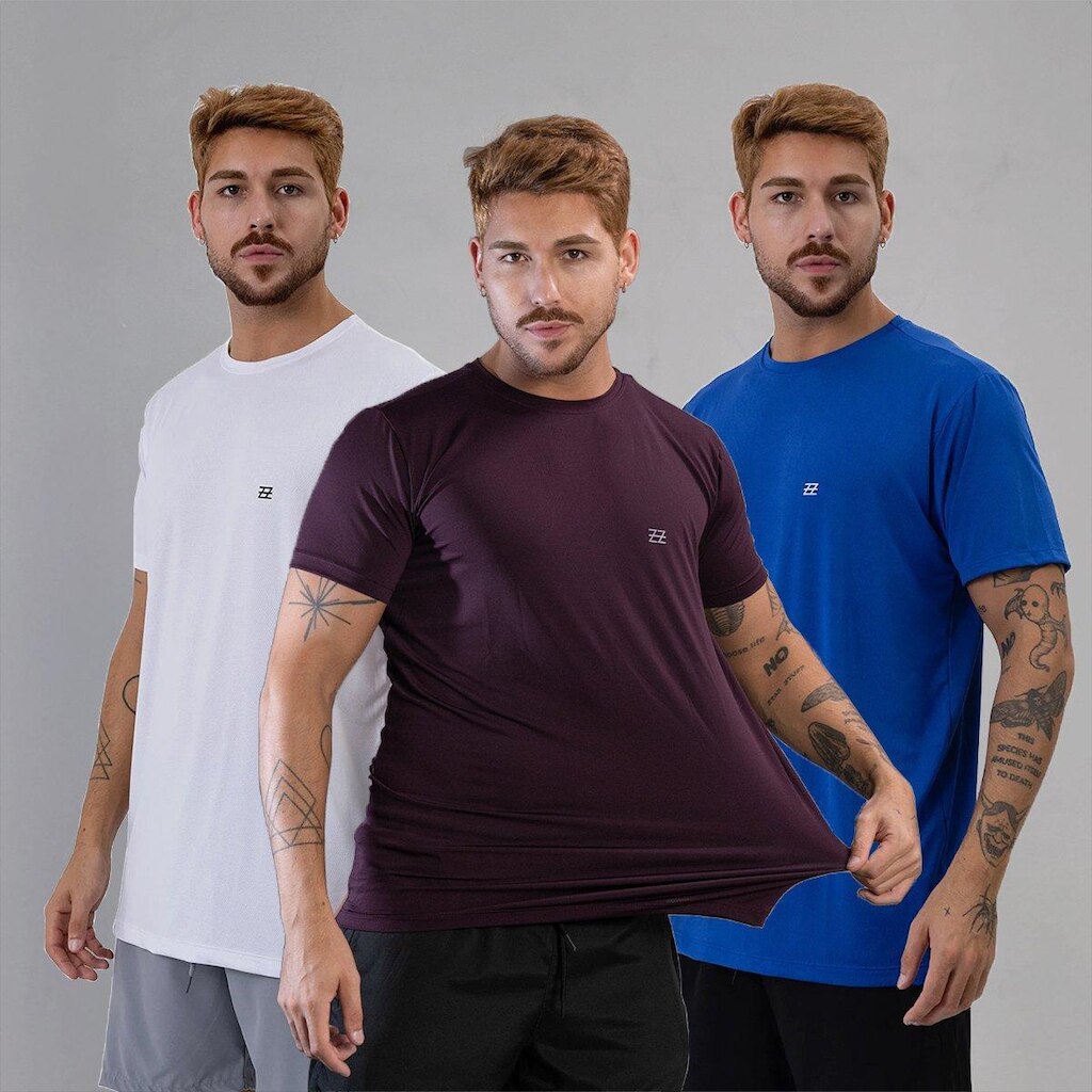 Kit 3 Camisetas Masculina Academia Poliamida Manga Curta Treino Camisa Malhar Dia A Dia Premium