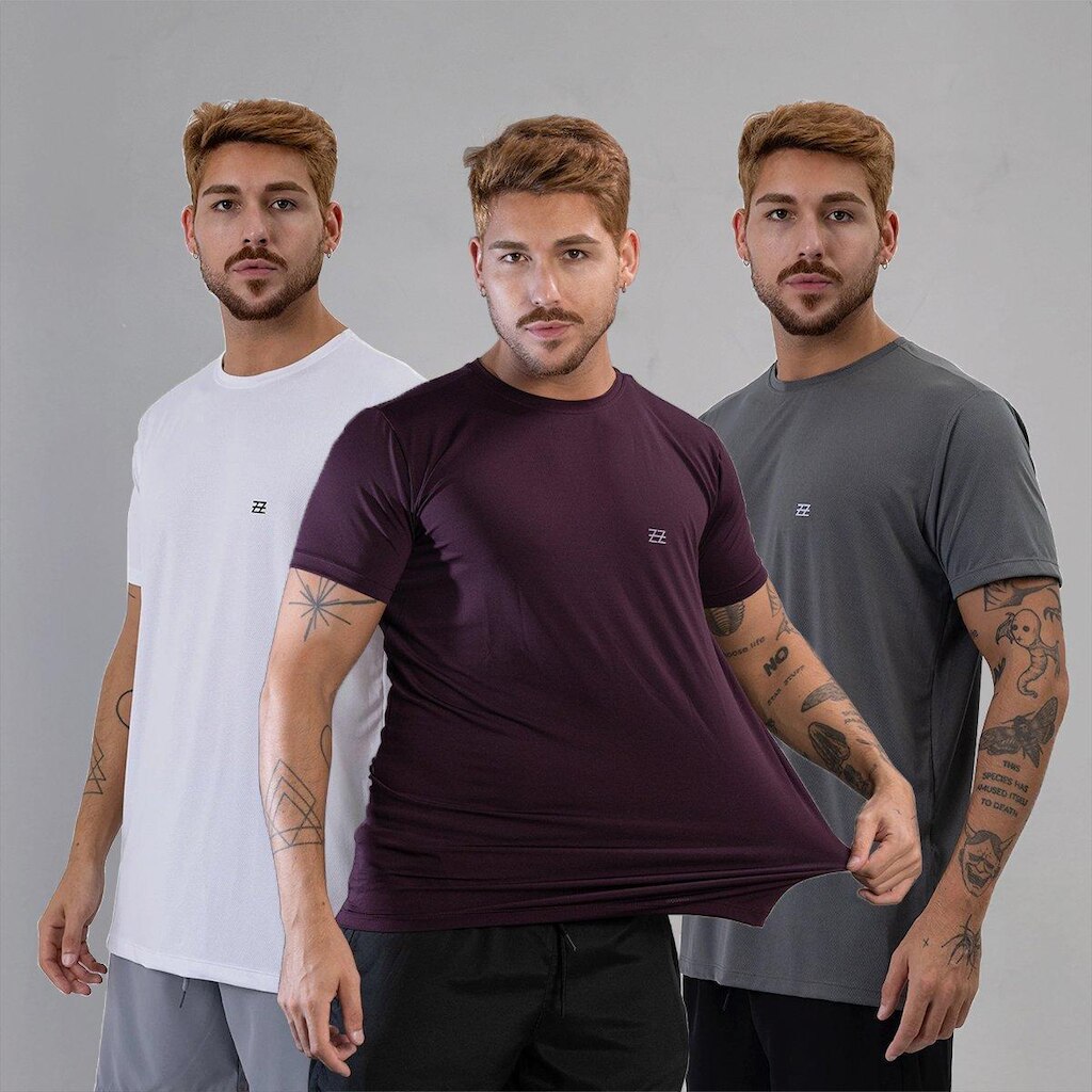 Kit 3 Camisetas Masculina Academia Poliamida Manga Curta Treino Camisa Malhar Dia A Dia Premium
