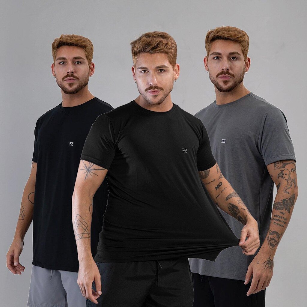 Kit 3 Camisetas Masculina Academia Poliamida Manga Curta Treino Camisa Malhar Dia A Dia Premium