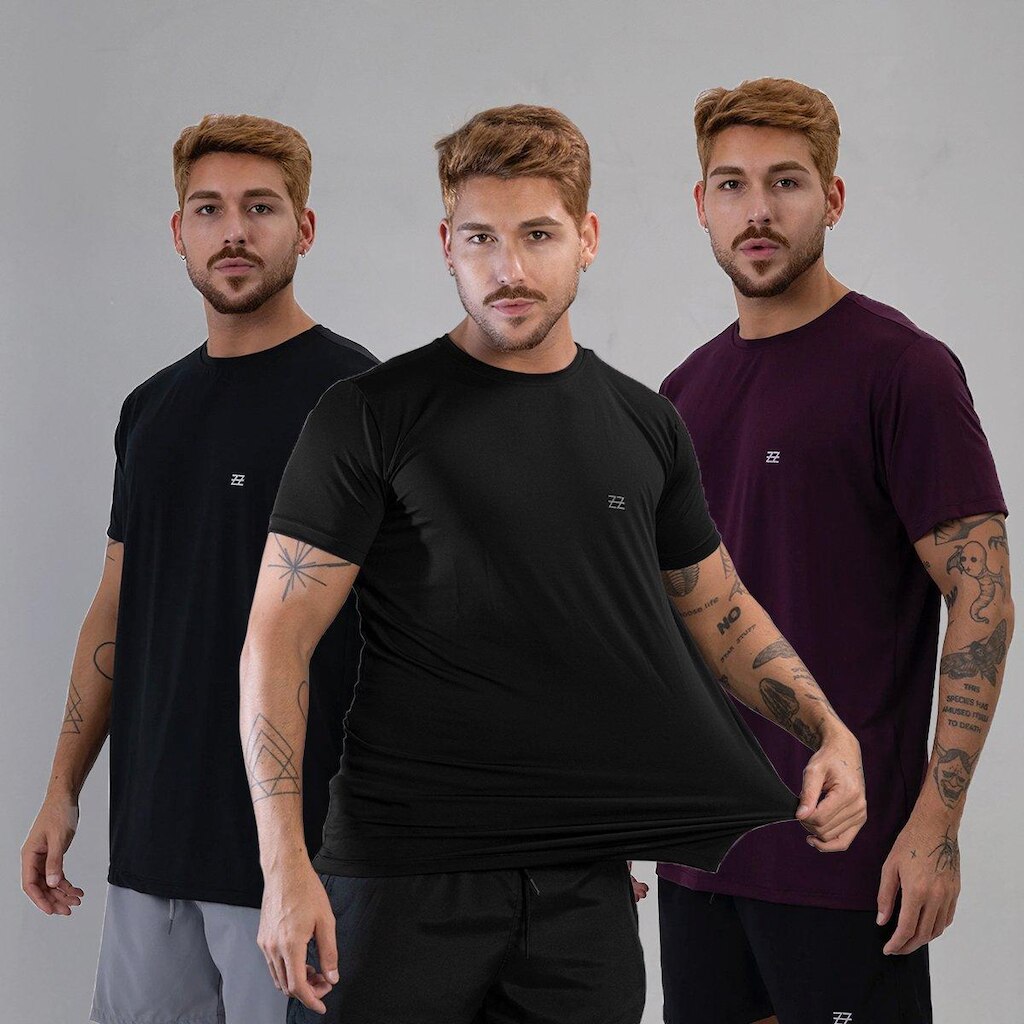 Kit 3 Camisetas Masculina Academia Poliamida Manga Curta Treino Camisa Malhar Dia A Dia Premium