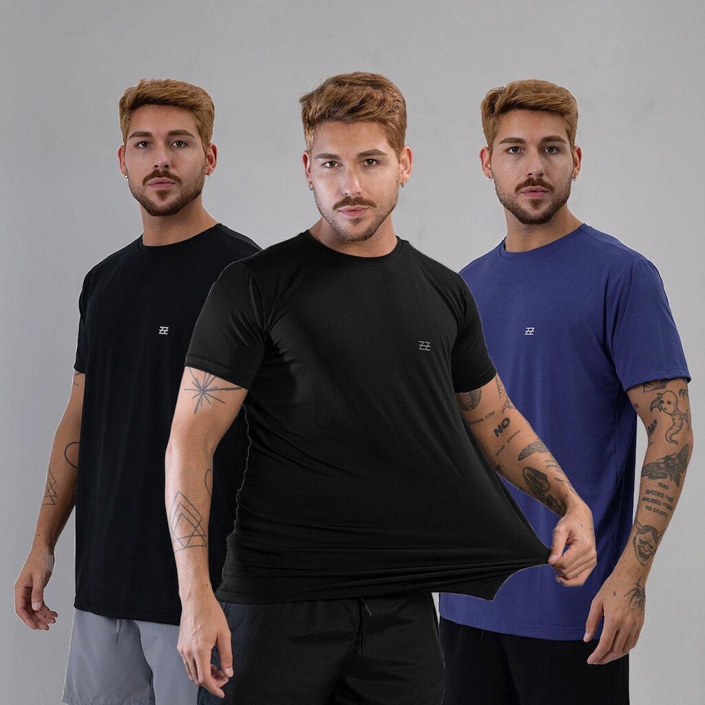 Kit 3 Camisetas Masculina Academia Poliamida Manga Curta Treino Camisa Malhar Dia A Dia Premium