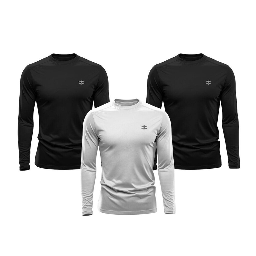 Kit 3 Camisetas Masculina Dry Manga Longa P ao Plus Proteção UV Academia Fitness Esporte Básica