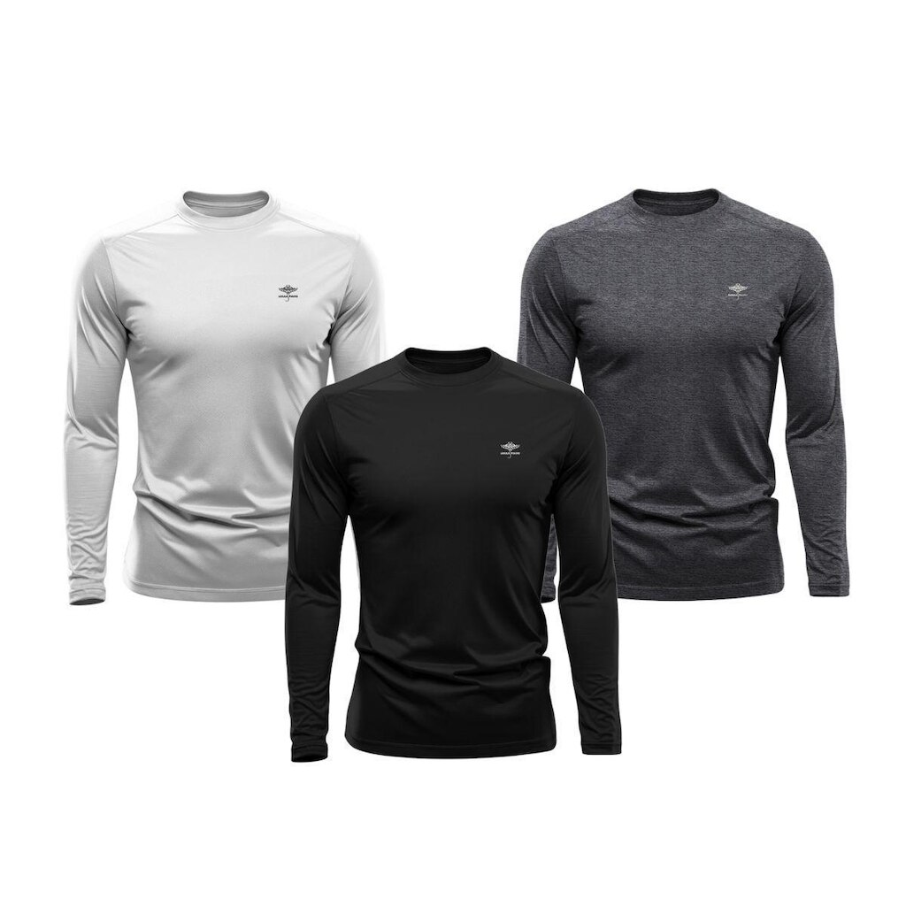 Kit 3 Camisetas Masculina Dry Manga Longa P ao Plus Proteção UV Academia Fitness Esporte Básica
