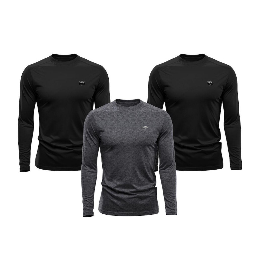 Kit 3 Camisetas Masculina Dry Manga Longa P ao Plus Proteção UV Academia Fitness Esporte Básica