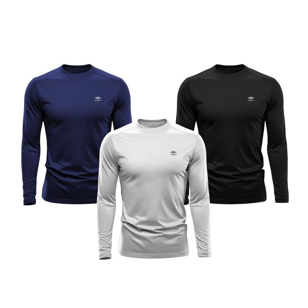 Kit 3 Camisetas Masculina Dry Manga Longa P ao Plus Proteção UV Academia Fitness Esporte Básica