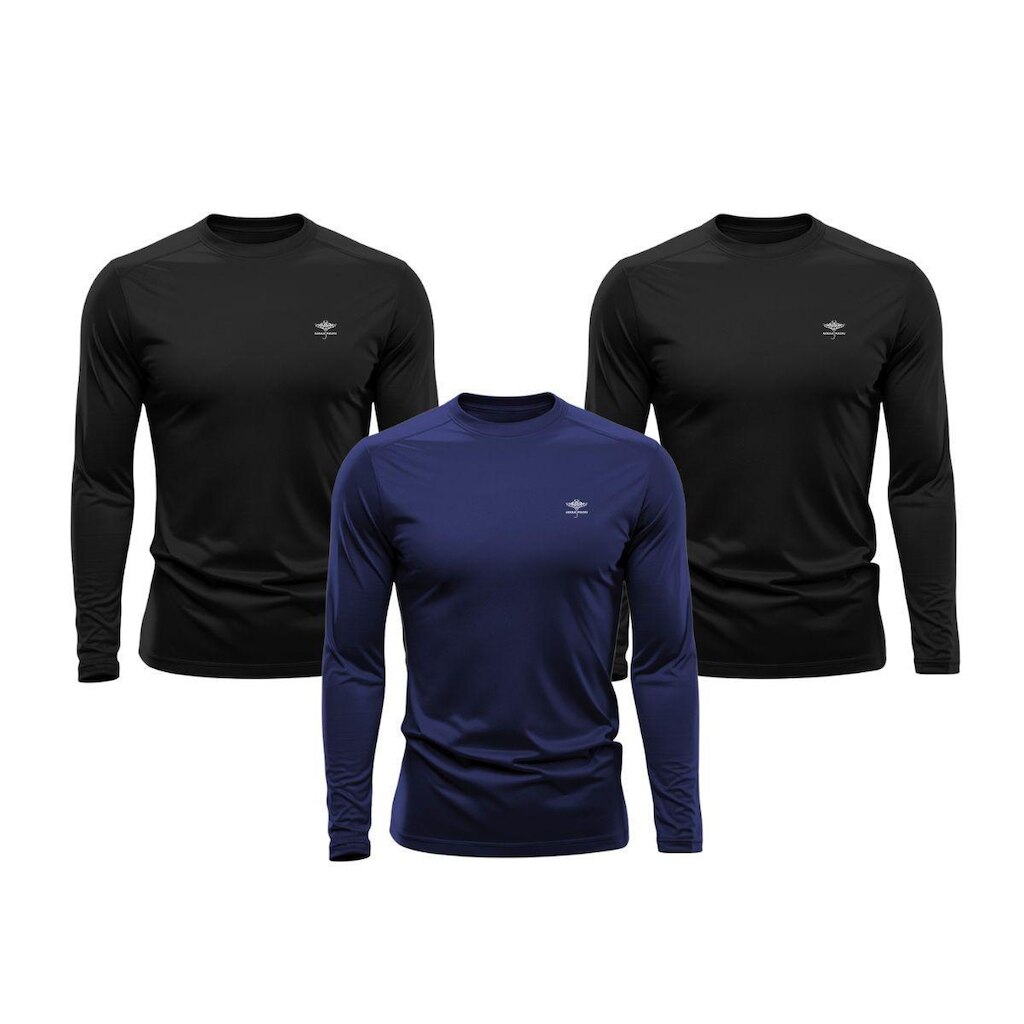 Kit 3 Camisetas Masculina Dry Manga Longa P ao Plus Proteção UV Academia Fitness Esporte Básica