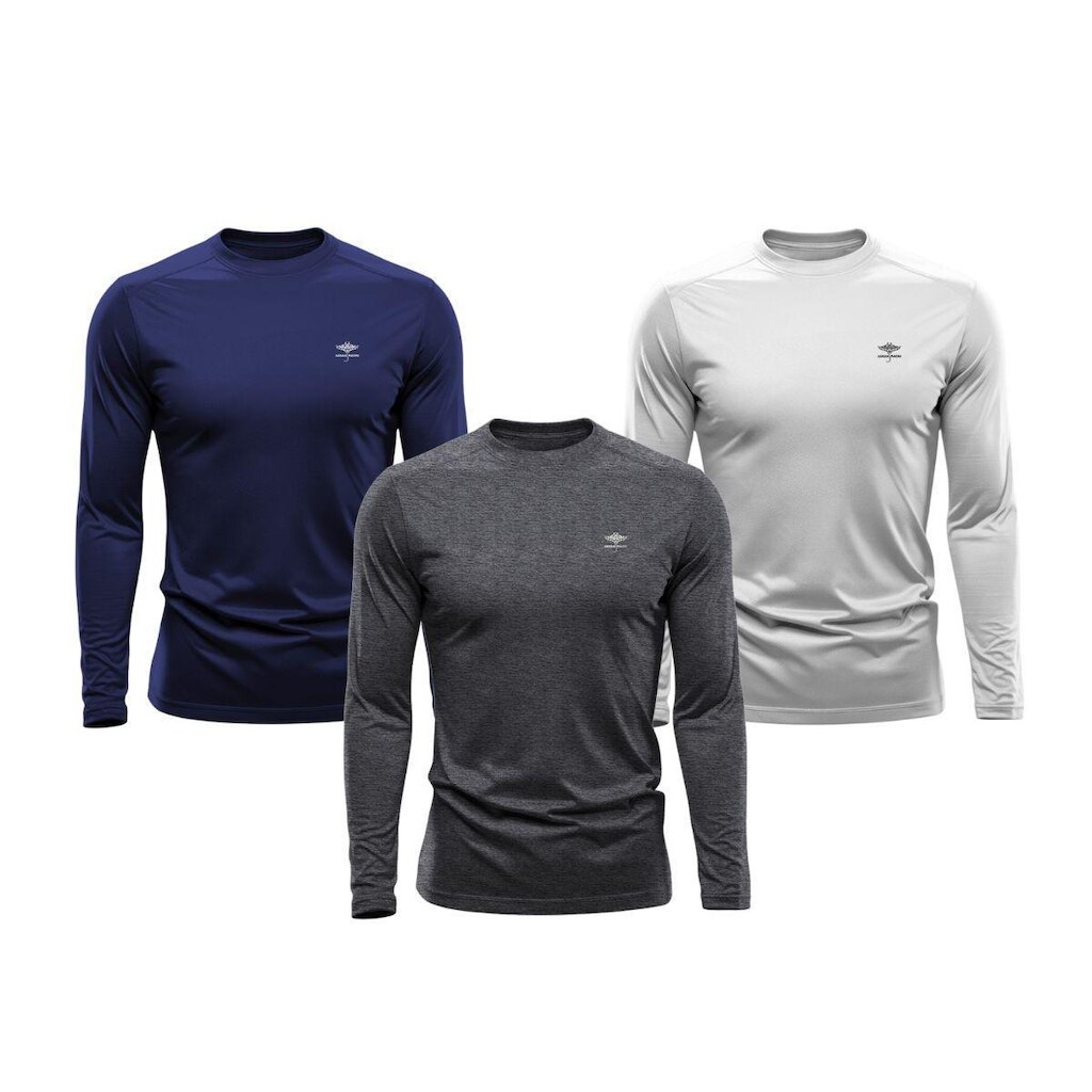 Kit 3 Camisetas Masculina Dry Manga Longa P ao Plus Proteção UV Academia Fitness Esporte Básica