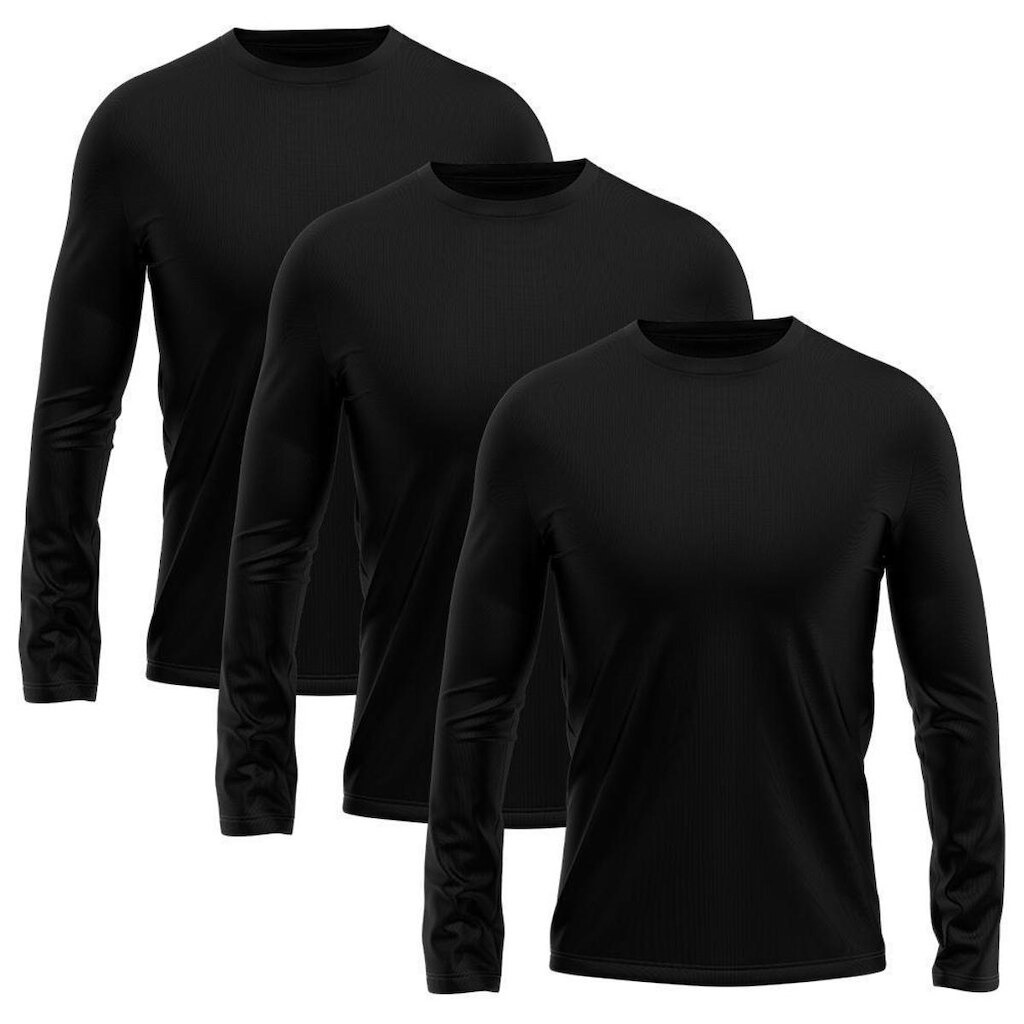 Kit 3 Camisetas Masculina Manga Longa Dry Proteção Solar UV Segunda Pele Treino