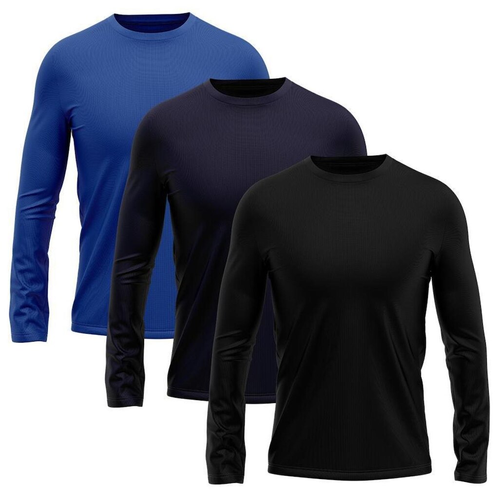 Kit 3 Camisetas Masculina Manga Longa Dry Proteção Solar UV Segunda Pele Treino