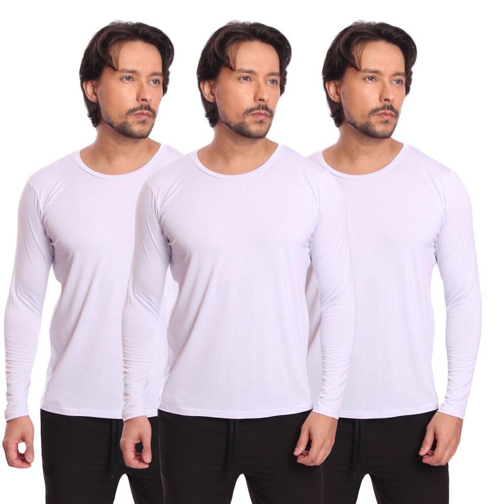 Kit 3 Camisetas Masculina Segunda Pele Manga Longa Suplex Esportiva Casual