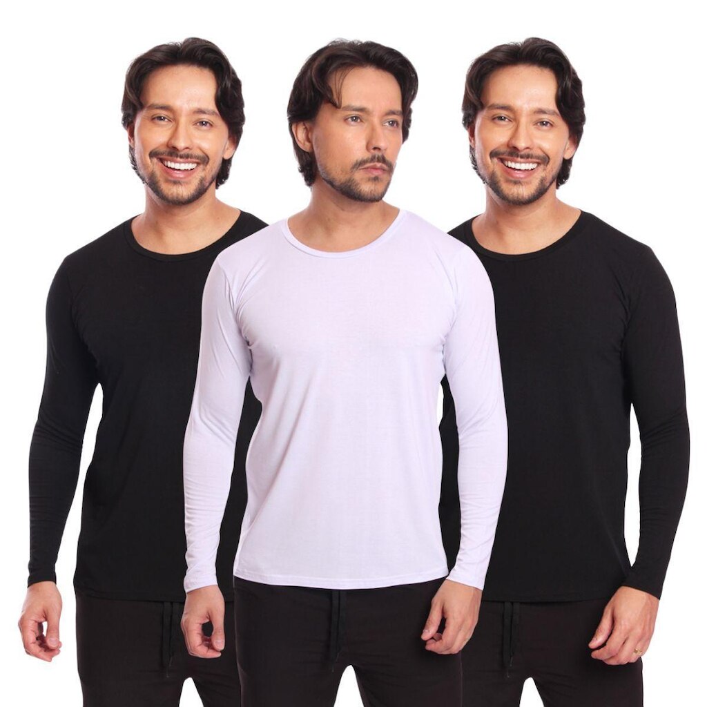 Kit 3 Camisetas Masculina Segunda Pele Manga Longa Suplex Esportiva Casual