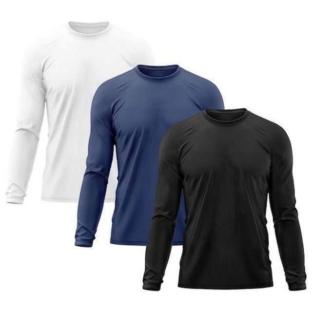 Kit 3 Camisetas Masculinas Proteção Uv Dry Manga Longa