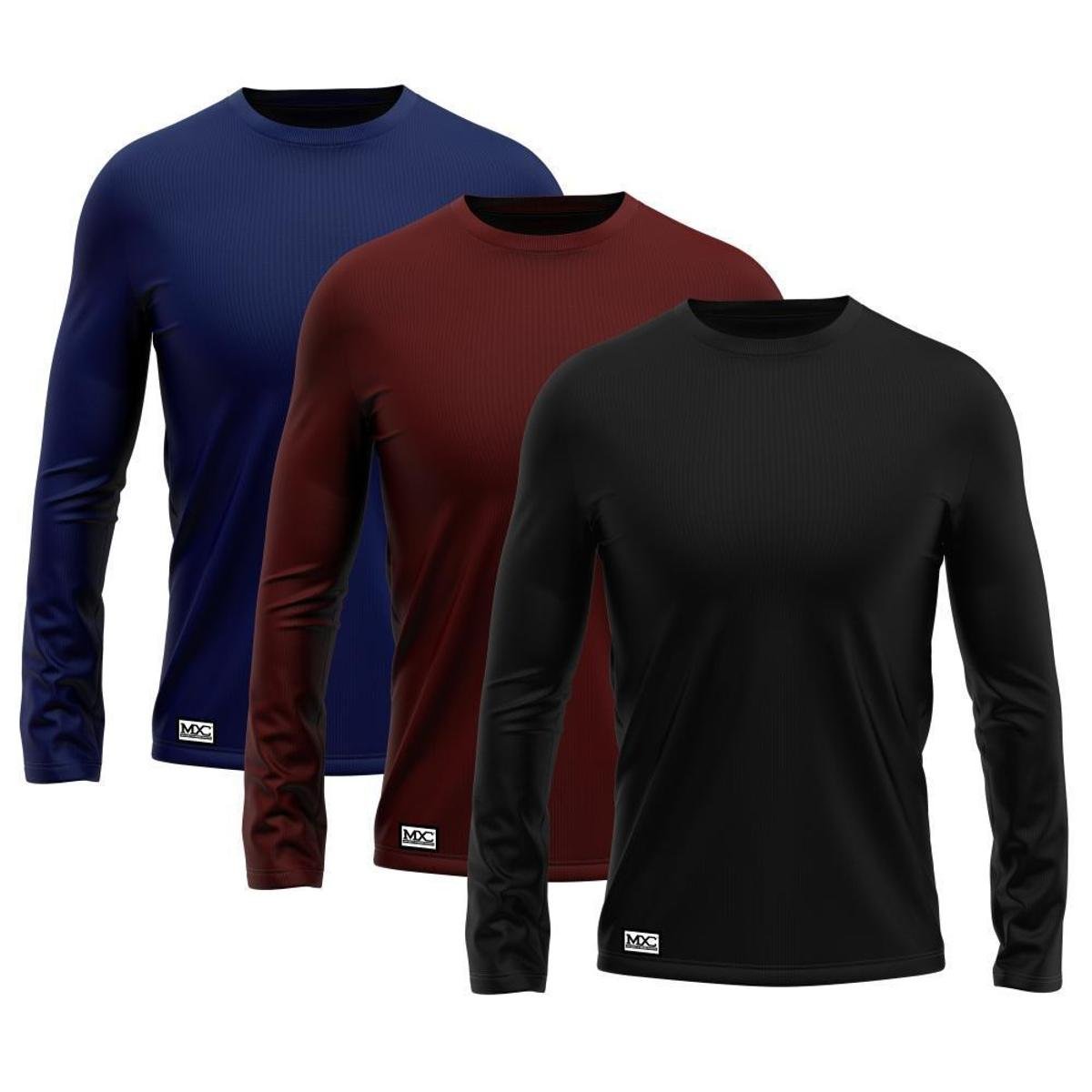 Kit 3 Camisetas MXC BRASIL Manga Longa Lisa Proteção Solar UV +50 - Preto+Vinho Menor preço em Kit 3 Camisetas MXC BRASIL Manga Longa Lisa Proteção Solar UV +50 - Preto+Vinho