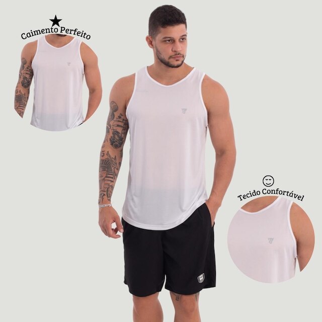 Kit 3 Camisetas Regatas Brancas Masculina Lisa Básica Verão