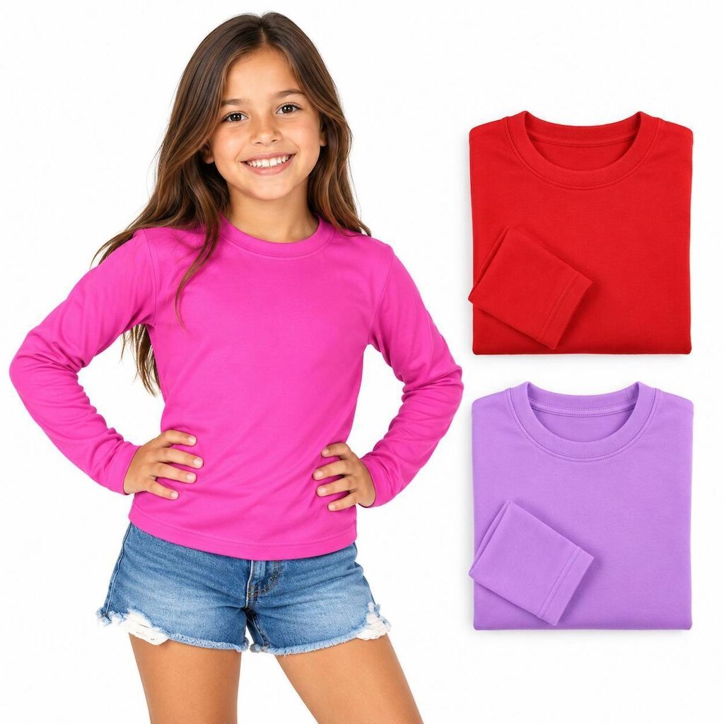 Kit 3 Camisetas Uv Infantil Feminina Manga Longa Fps 50+ Praia Proteção Solar