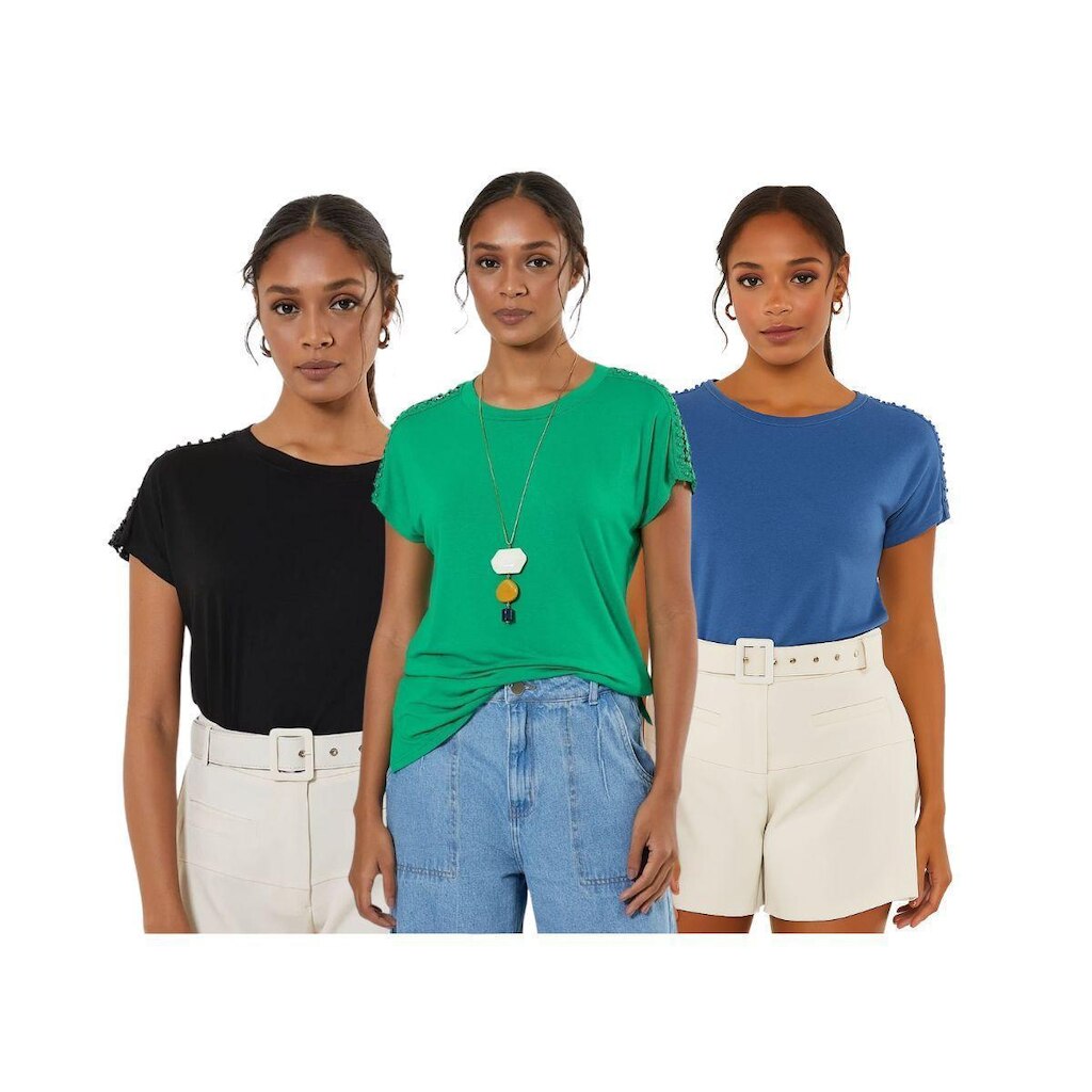 Kit 3 Camisetas Vih Triny Femininas Básicas Premium