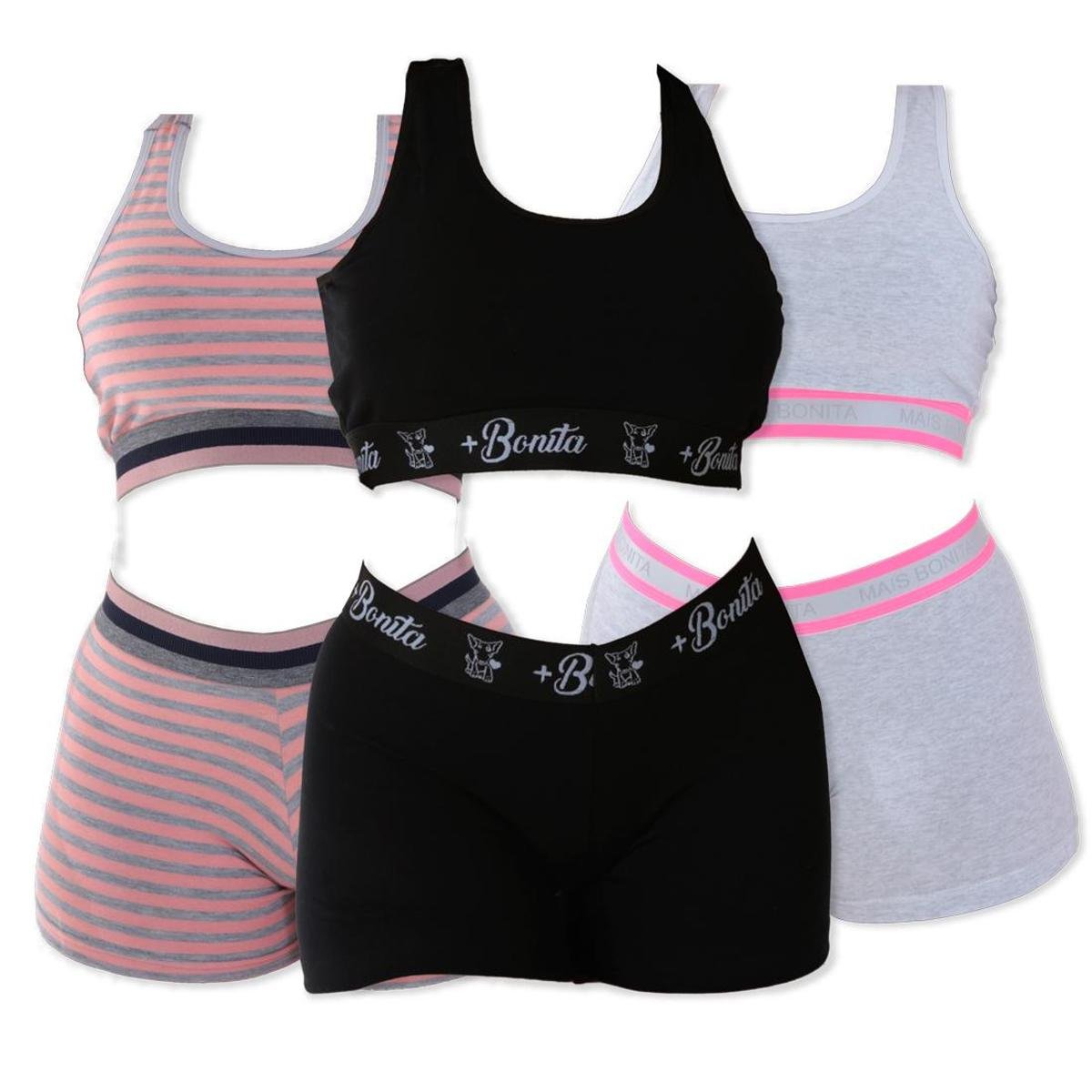 KIT 3 CONJUNTO TOP SHORT ALGODÃO Menor preço em KIT 3 CONJUNTO TOP SHORT ALGODÃO