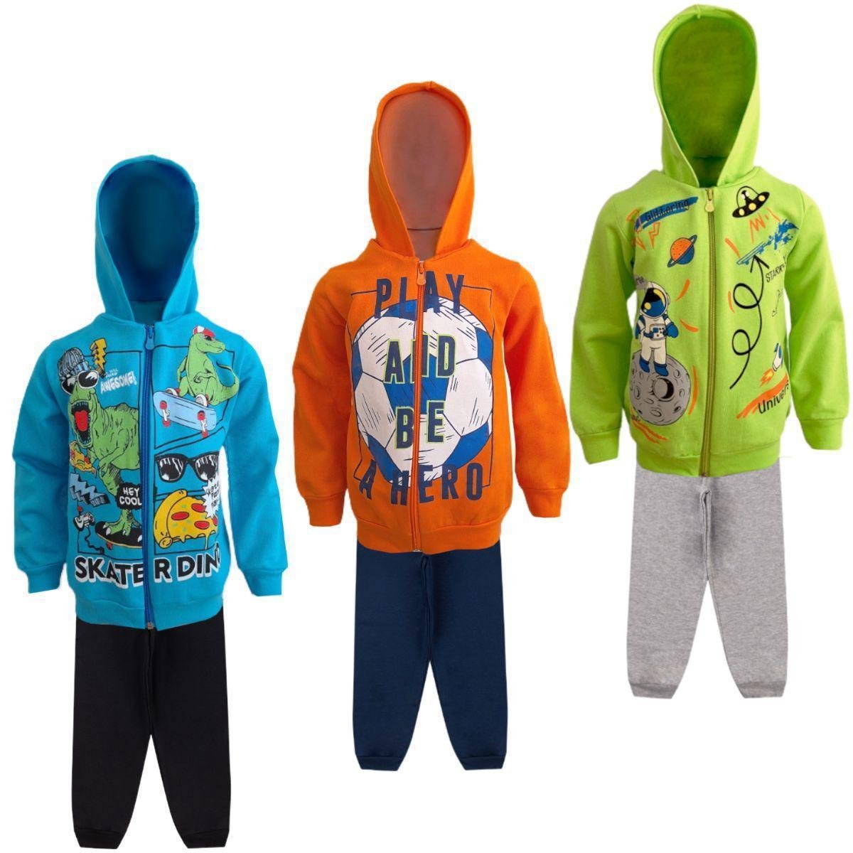 kit 3 Conjuntos Moletom Infantil Masculino Blusa Calça Flanelado Agasalho Menino Capuz Ziper Punho Menor preço em kit 3 Conjuntos Moletom Infantil Masculino Blusa Calça Flanelado Agasalho Menino Capuz Ziper Punho