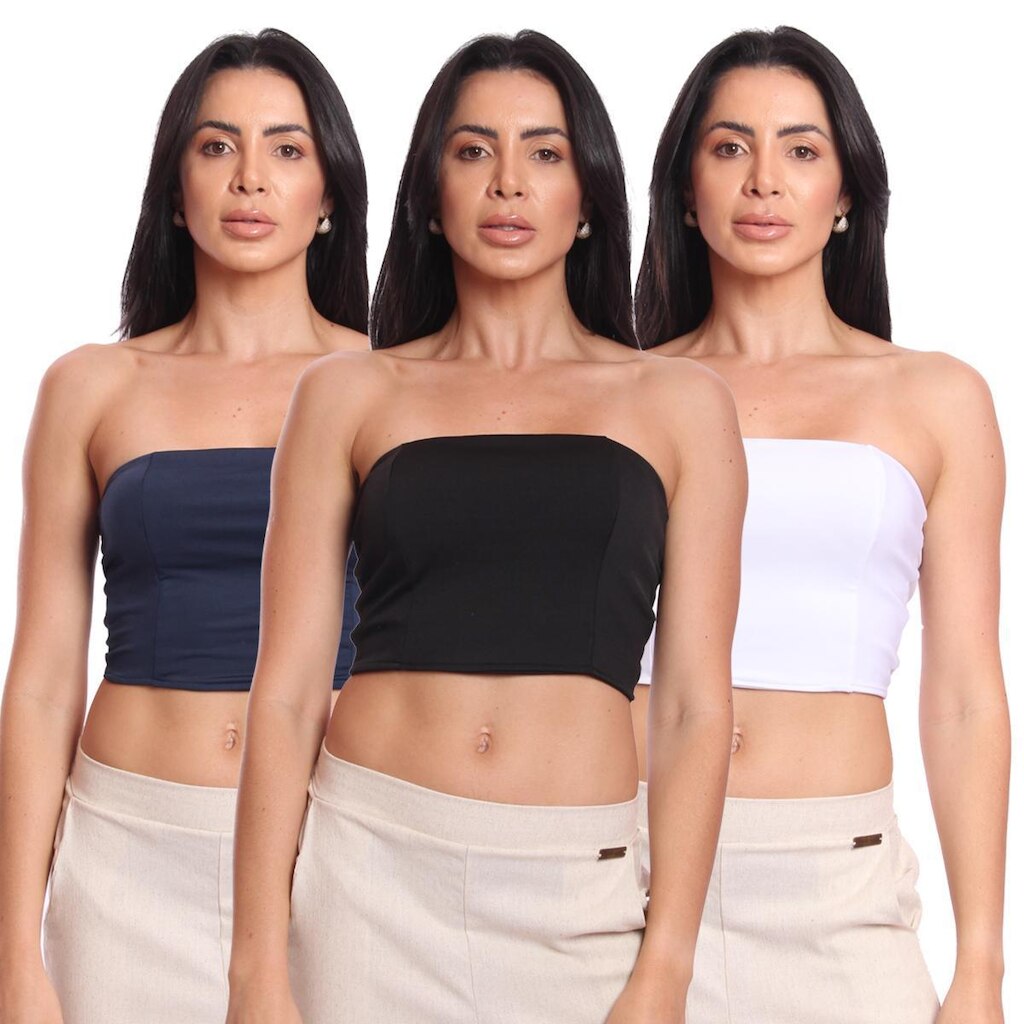 Kit 3 Cropped Tomara Que Caia Feminino Suplex Liso Básico Moda Verão Casual