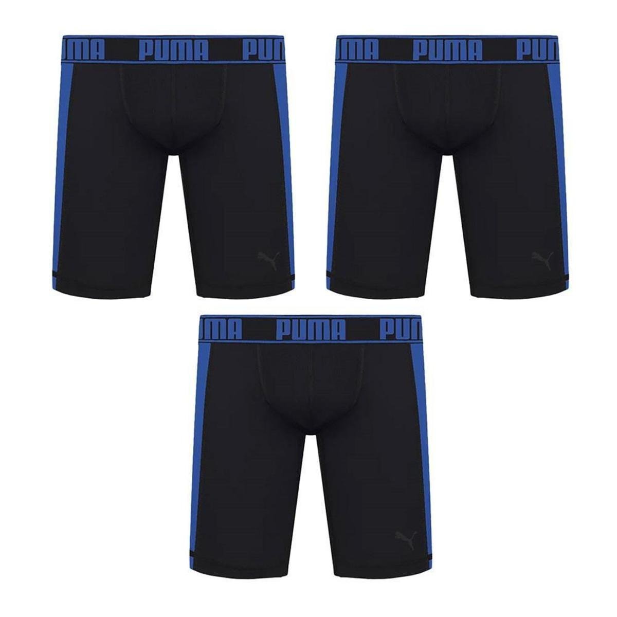 Kit 3 Cuecas Long Boxer Puma Active Style Masculi - Preto+Azul Menor preço em Kit 3 Cuecas Long Boxer Puma Active Style Masculi - Preto+Azul
