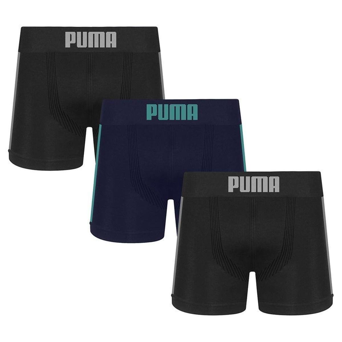 Kit 3 Cuecas Long Boxer Puma Sem Costura Masculino - Preto+Marinho Menor preço em Kit 3 Cuecas Long Boxer Puma Sem Costura Masculino - Preto+Marinho