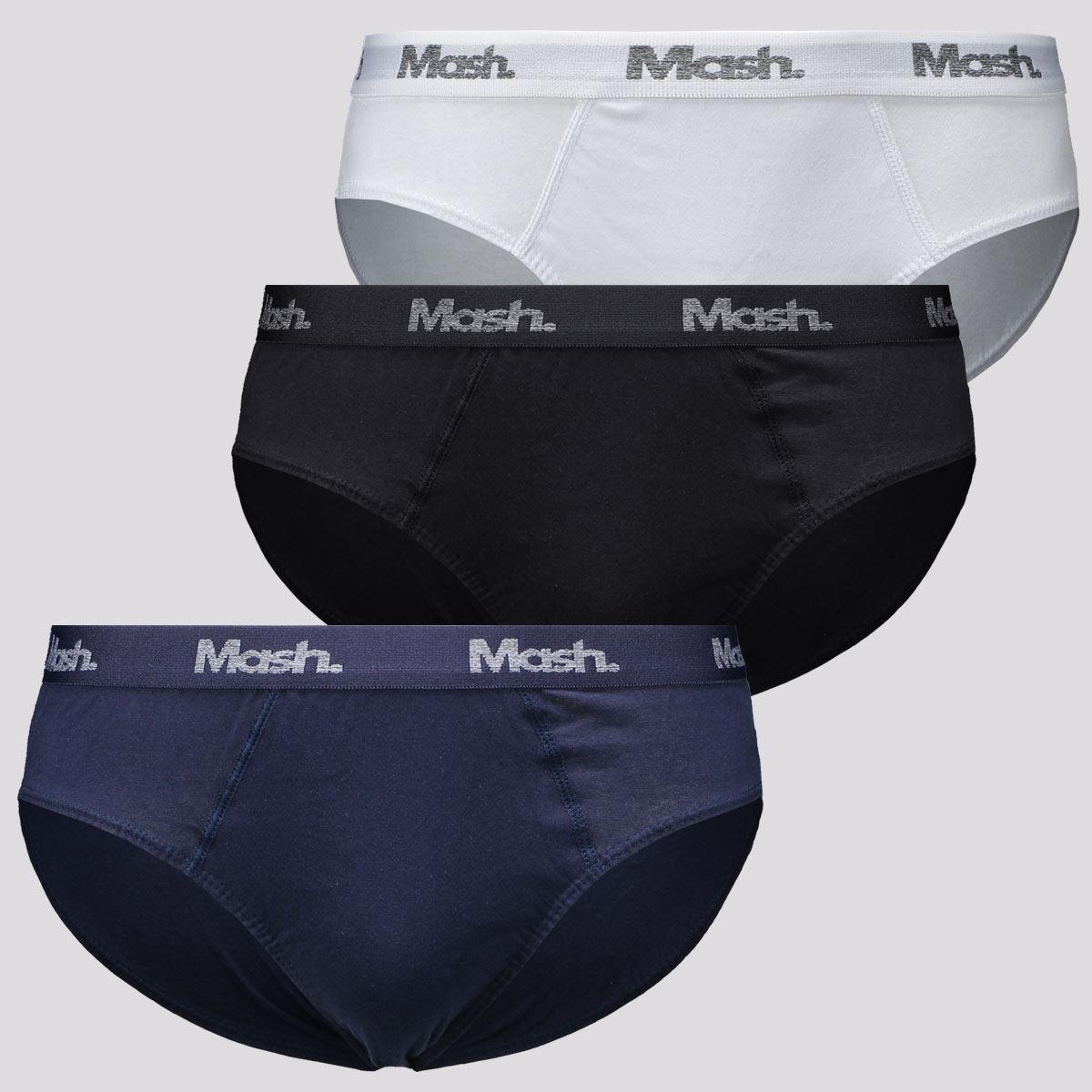 Kit 3 Cuecas Mash Slip de Algodao Masculina Original - Preto+Branco Menor preço em Kit 3 Cuecas Mash Slip de Algodao Masculina Original - Preto+Branco