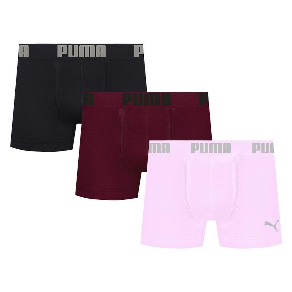 Kit 3 Cuecas Puma Boxer Sem Costura Masculina - Preto e Rosa G