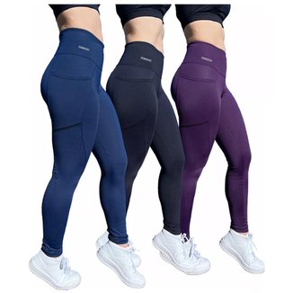 Kit 3 Legging Suplex Poliamida Com Bolso Lateral Corrida