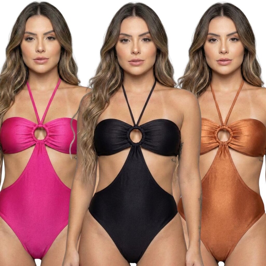 KIT 3 Maiô Uv Suplex com Bojo Liso Bella Fiore Body Basico Para Piscina Confortavel Praia Feminina