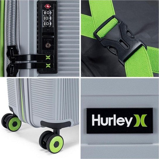 Kit 3 Malas De Viagem ABS Rígido Hurley Rodinhas 360° Reforçada com Cadeado TSA Espaçosa