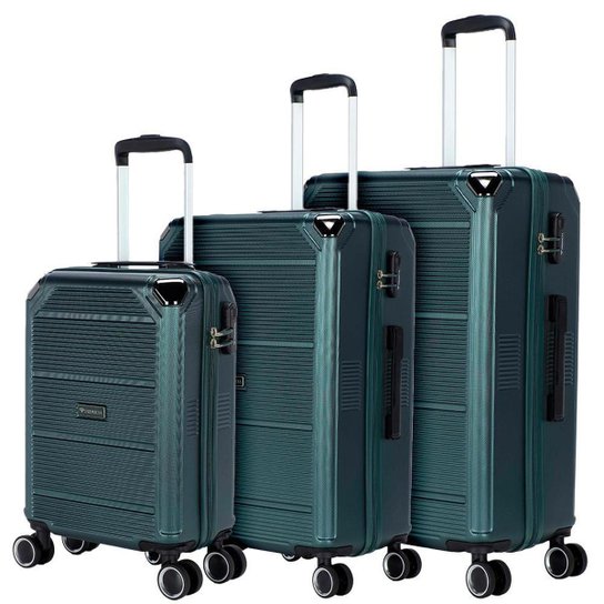 Kit 3 Malas De Viagem Primicia Resistente Espaçosa Moderna Puxador Rodinha 360°