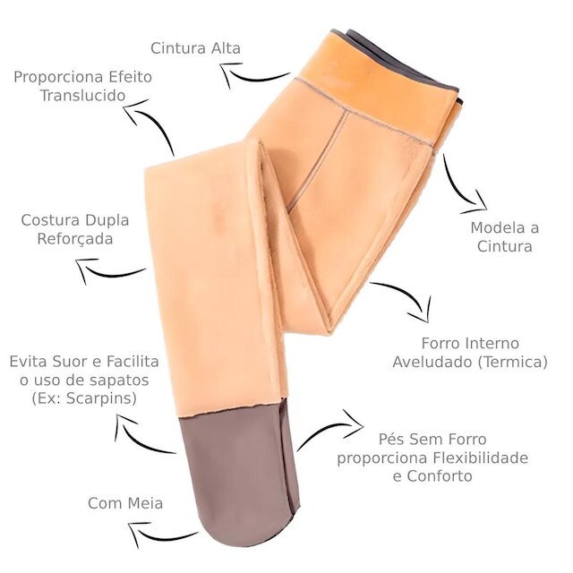 Kit 3 Meia Calça Translúcida Adulto Cintura Alta Com Pé