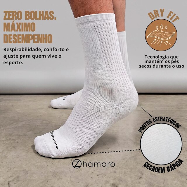 Kit 3 Meias Cano Alto Zhamaro Poliamida Performance Esportiva