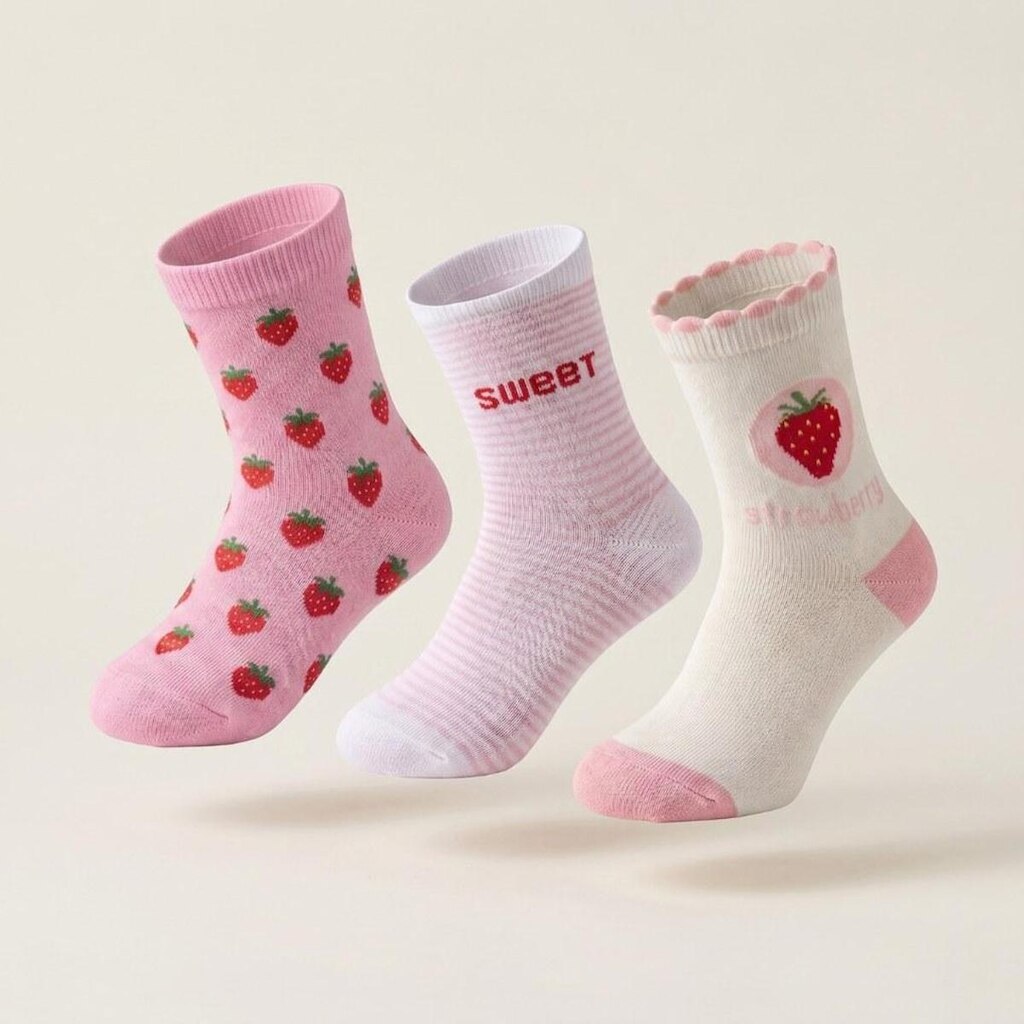 Kit 3 Meias Infantis Menina Cano Curto Estampada 21/24 Selene