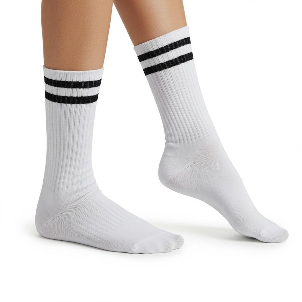 Kit 3 Meias Listradas Algodão Cano Médio Alto Academia Cross Skate Caminhada Rua hip hop 2 Listras