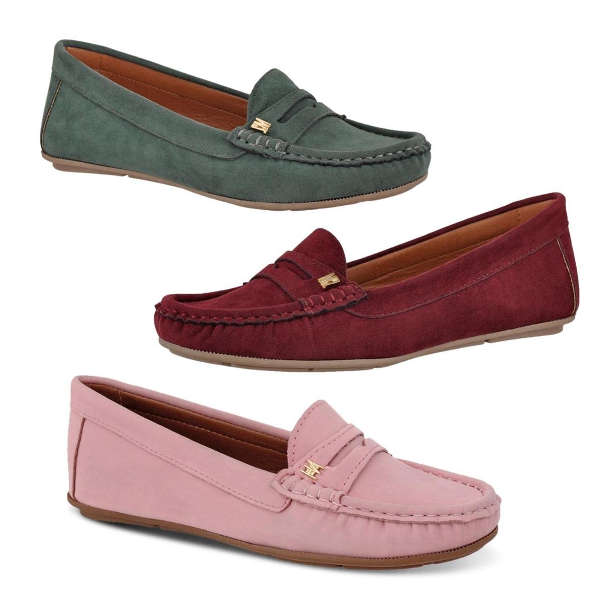 Kit 3 Mocassins Ultra Confort Femininos em Camurça Menor preço em Kit 3 Mocassins Ultra Confort Femininos em Camurça