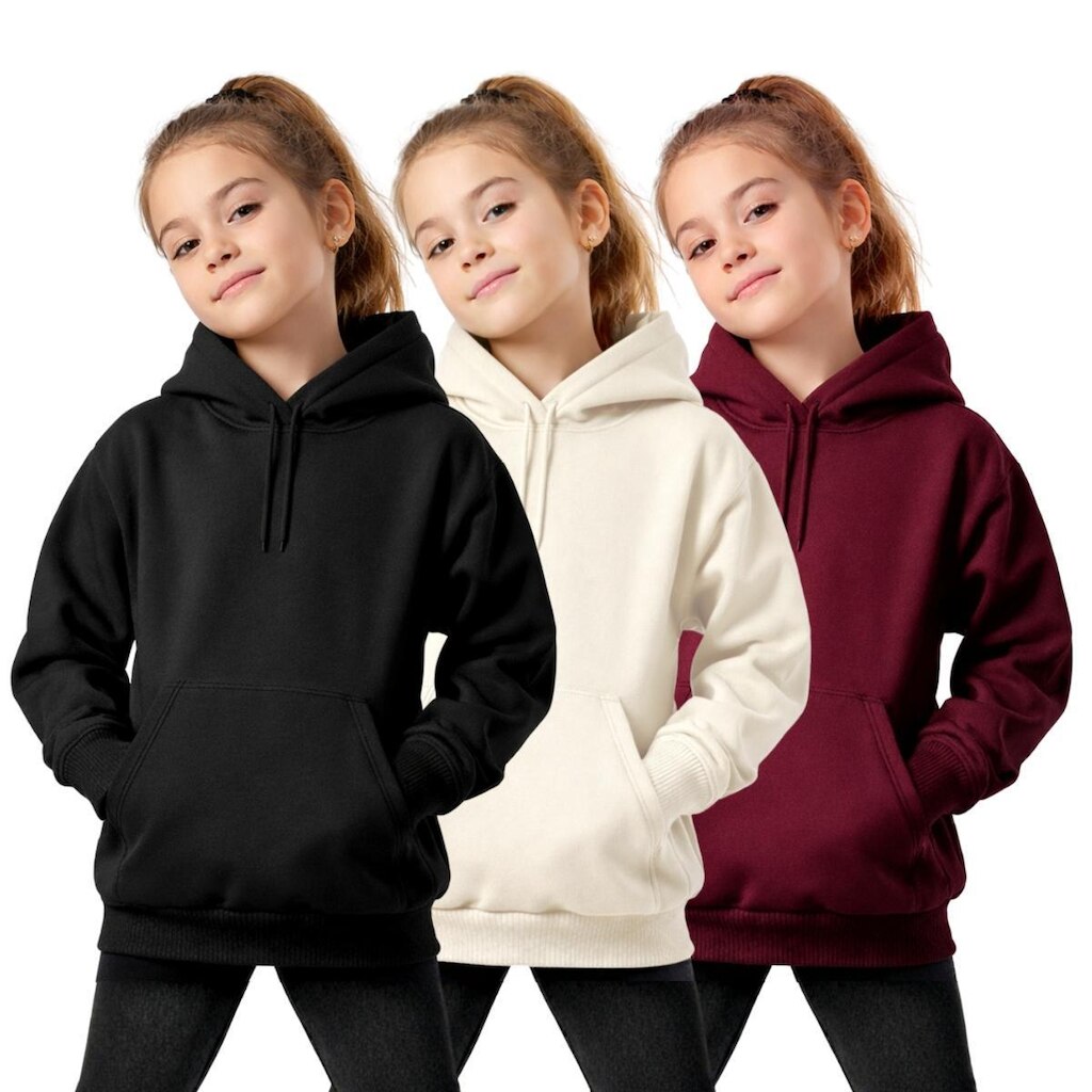 Kit 3 Moletom Infantil Feminino com Capuz Bolso Canguru Flanelado Blusa Frio