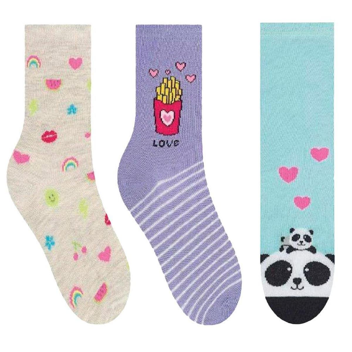 Kit 3 Pares de Meias Infantis Selene Estampada Roxo/azul - Sortido Menor preço em Kit 3 Pares de Meias Infantis Selene Estampada Roxo/azul - Sortido