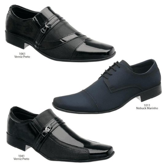 Kit 3 Pares De Sapato Nobuck Social Masculino - Preto