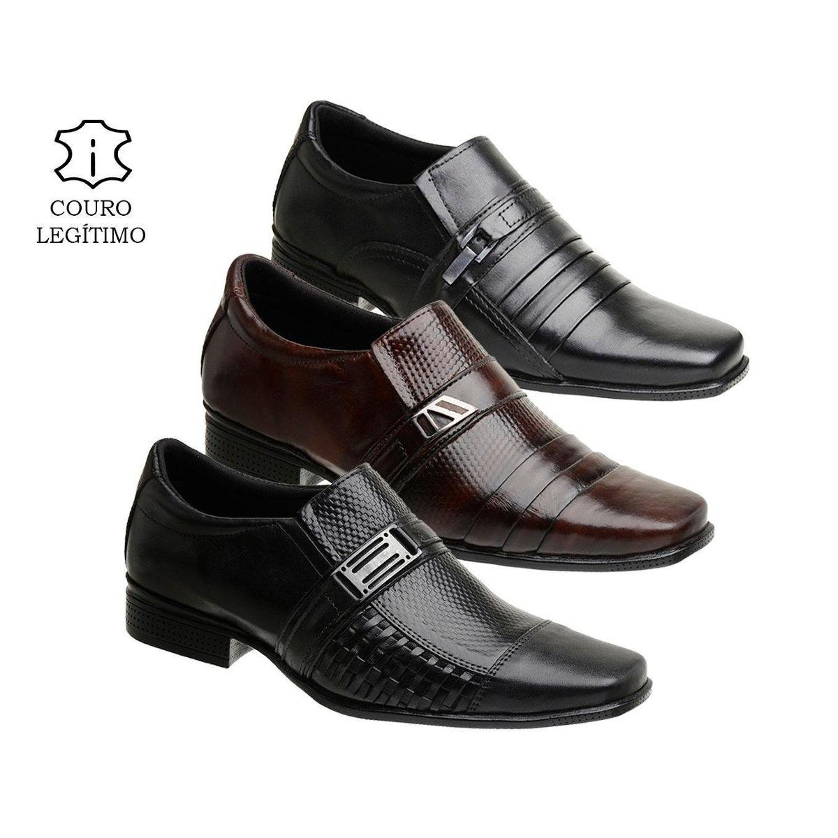 Kit 3 Pares De Sapato Social Masculino Em Couro Menor preço em Kit 3 Pares De Sapato Social Masculino Em Couro