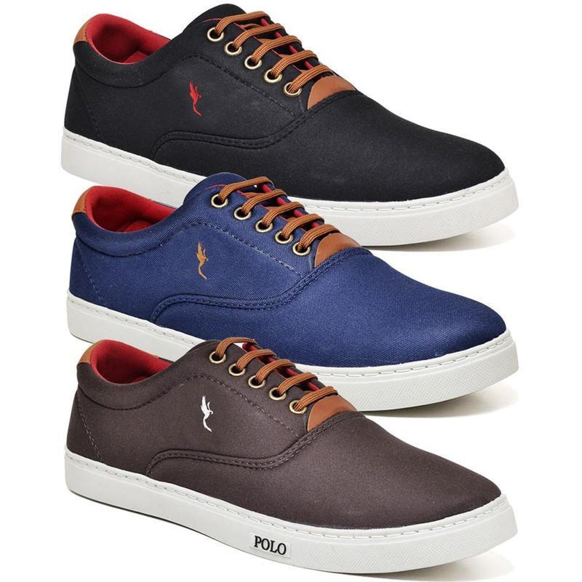 Kit 3 Pares de Tenis Sapatenis Polo Blu Masculino Basico em Tecido com Bordado Menor preço em Kit 3 Pares de Tenis Sapatenis Polo Blu Masculino Basico em Tecido com Bordado