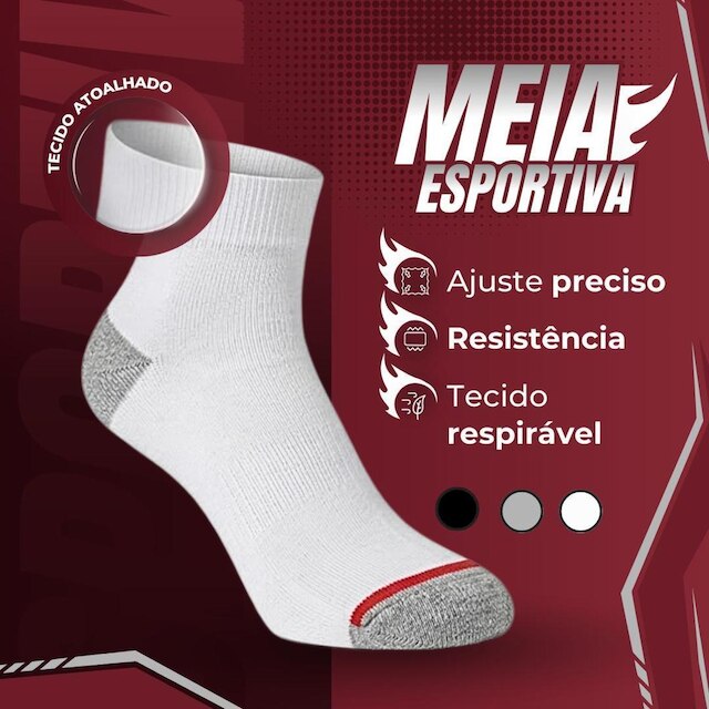 Kit 3 Pares Meia Esportiva Cano Curto Tecido Tecnológico Atoalhado Confortável Toque Macio Up 5186