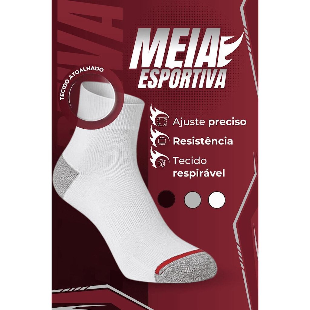Kit 3 Pares Meia Esportiva Cano Curto Tecido Tecnológico Atoalhado Confortável Toque Macio Up 5186