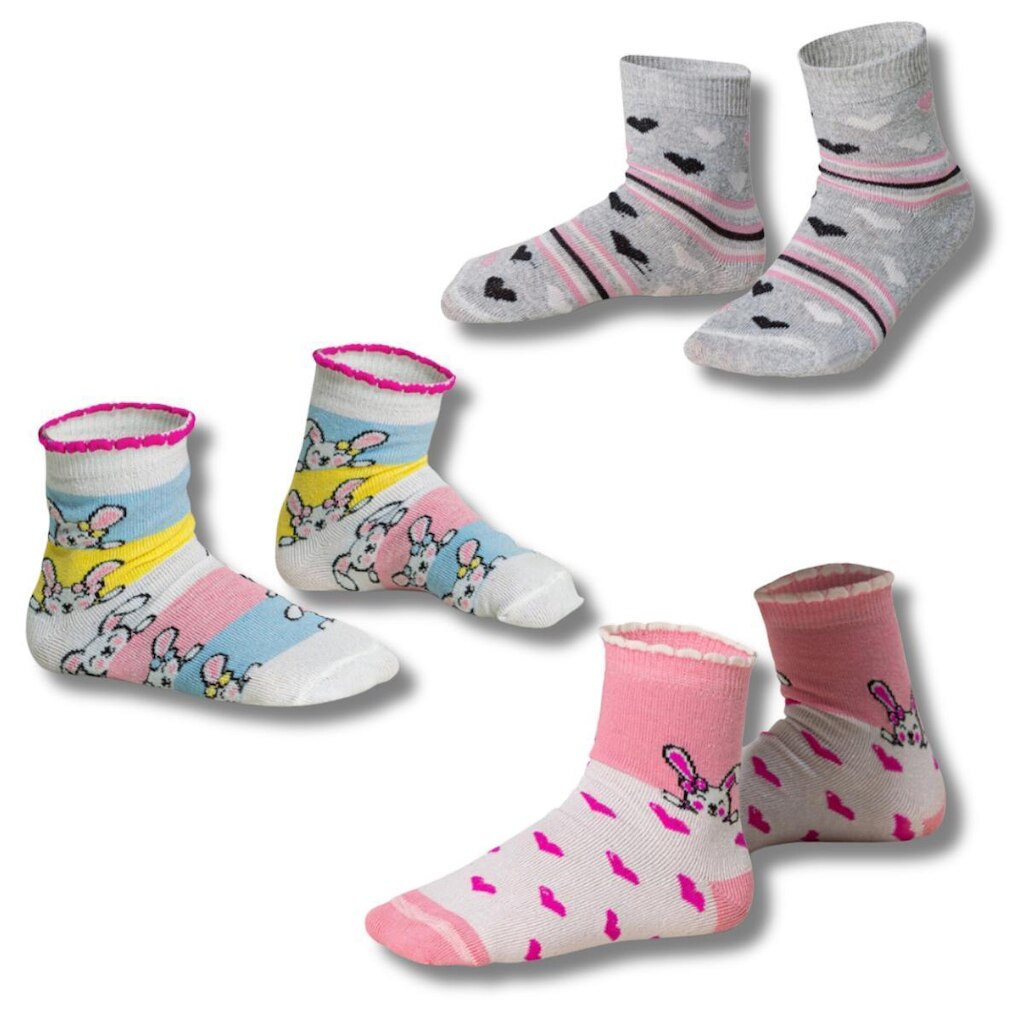 Kit 3 Pares Meia Infanil Menina Gatinho Ursinho Algodao