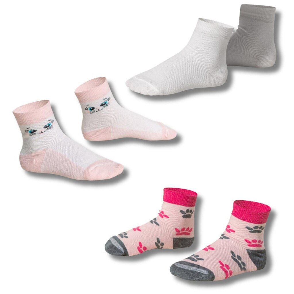 Kit 3 Pares Meia Infanil Menina Gatinho Ursinho Algodao