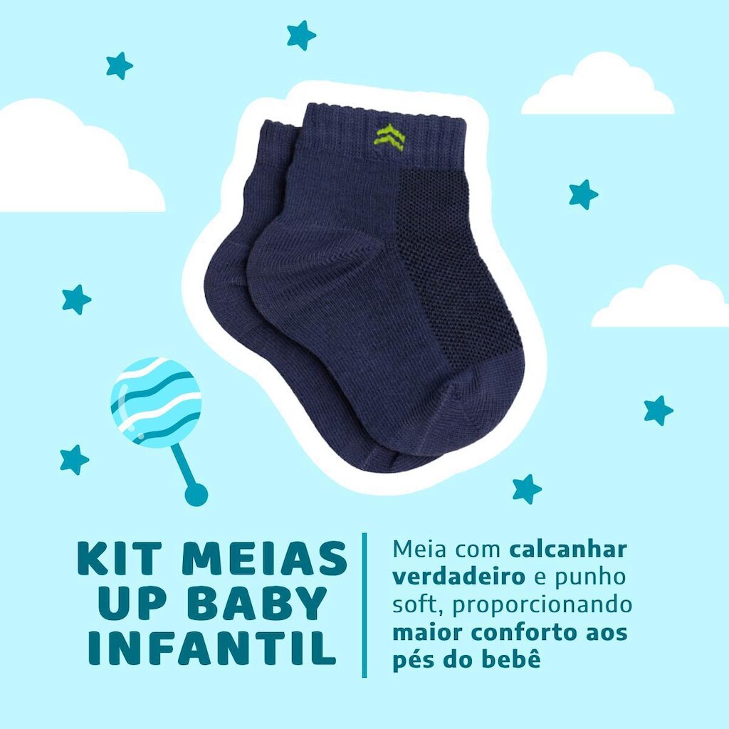 Kit 3 Pares Meia Infantil Baby Up 02025 Algodão Cano Médio