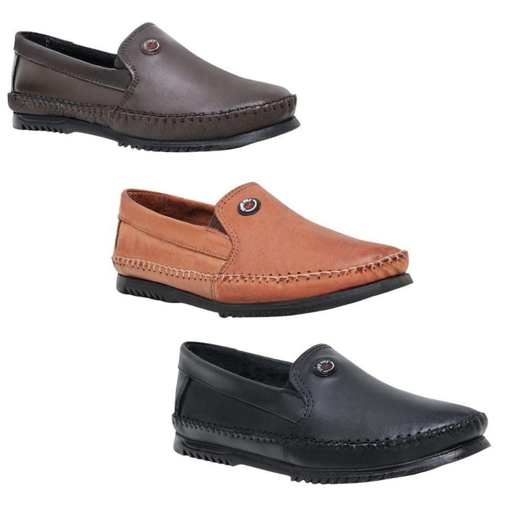 KIT 3 PARES mocassim masculino casual de couro legitimo slip conforto