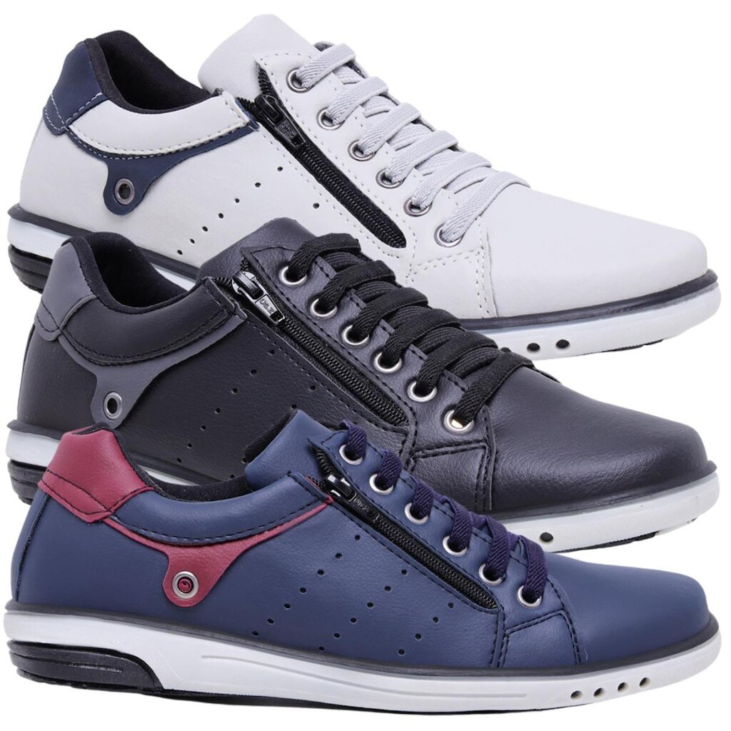 Kit 3 Pares Sapatênis Masculino Fechamento Elastico e Ziper