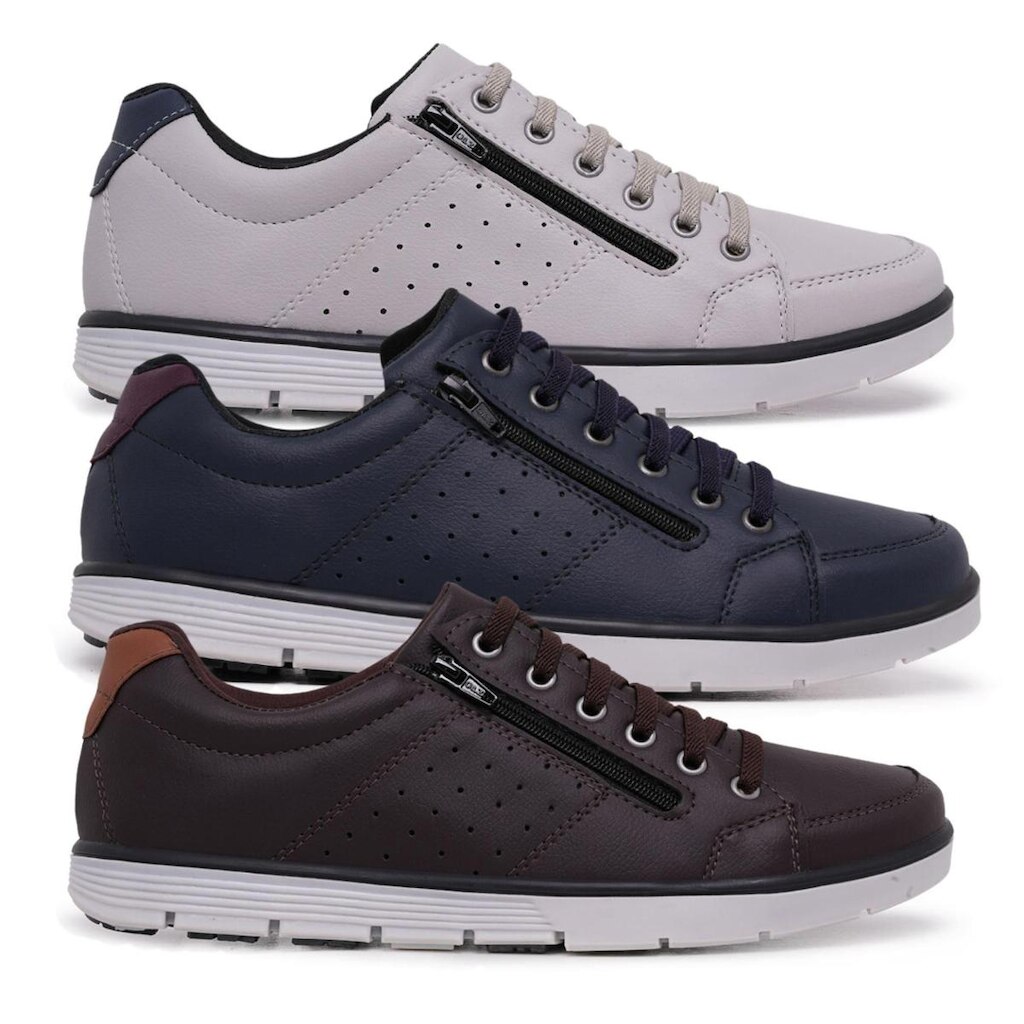 Kit 3 Pares Sapatenis Masculino Ziper Cadarço Confortável